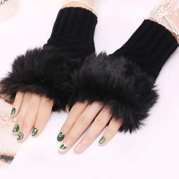 Fashion Women Faux Rebbit Fur Gloves Hand